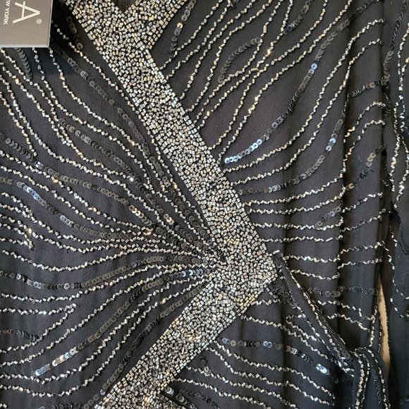 J Kara Faux Wrap Black Beaded Dress - Picture 12 of 14